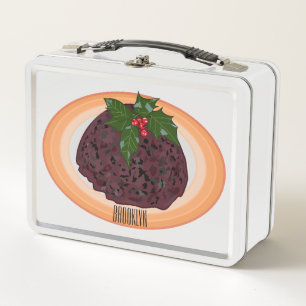 Christmas pudding cartoon illustration metal lunch box