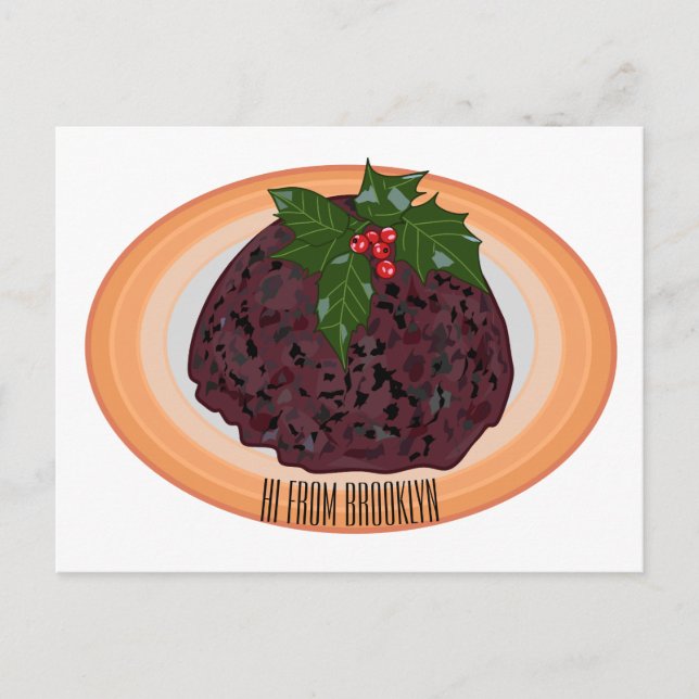 Christmas pudding cartoon illustration postcard (Front)