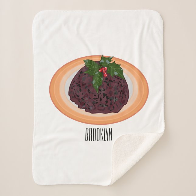 Christmas pudding cartoon illustration sherpa blanket (Front)