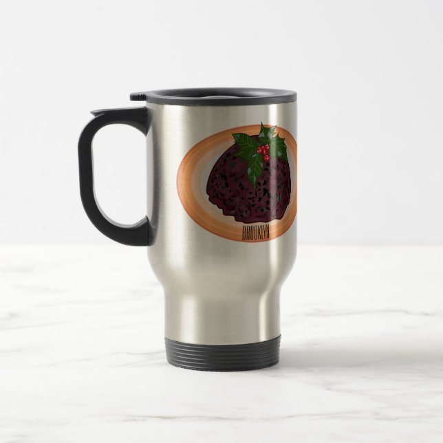 Christmas pudding cartoon illustration  travel mug (Left)