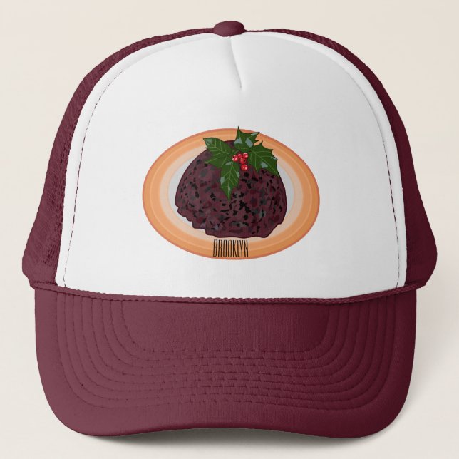 Christmas pudding cartoon illustration trucker hat (Front)