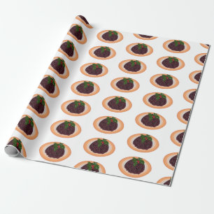 Christmas pudding cartoon illustration wrapping paper