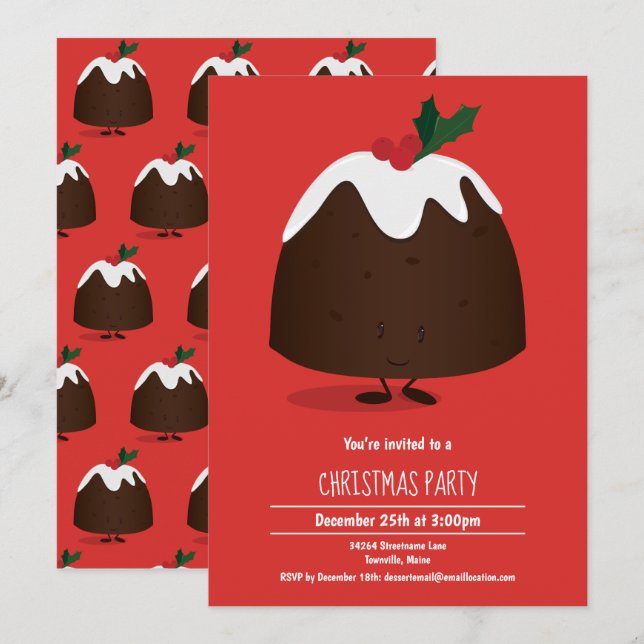 Christmas Pudding Character Holiday Invitation (Front/Back)