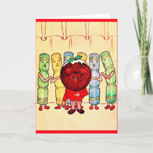 Christmas Pudding & Crackers ~ Vintage Christmas Holiday Card