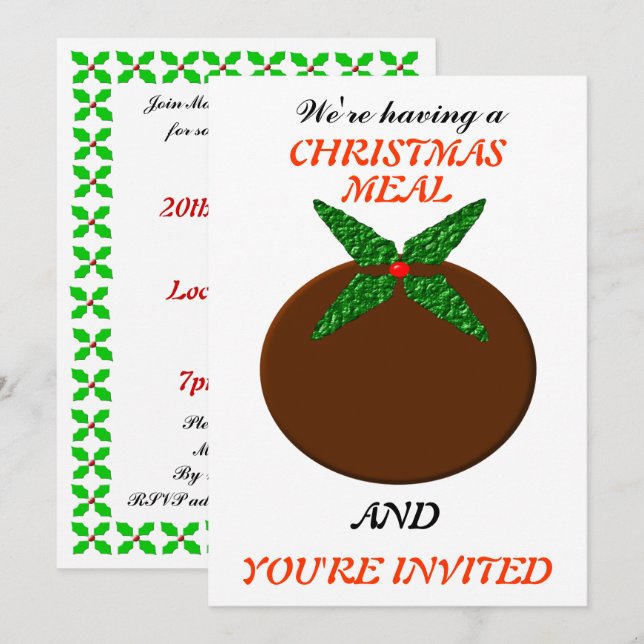 Christmas Pudding Custom Dinner Invites (Front/Back)