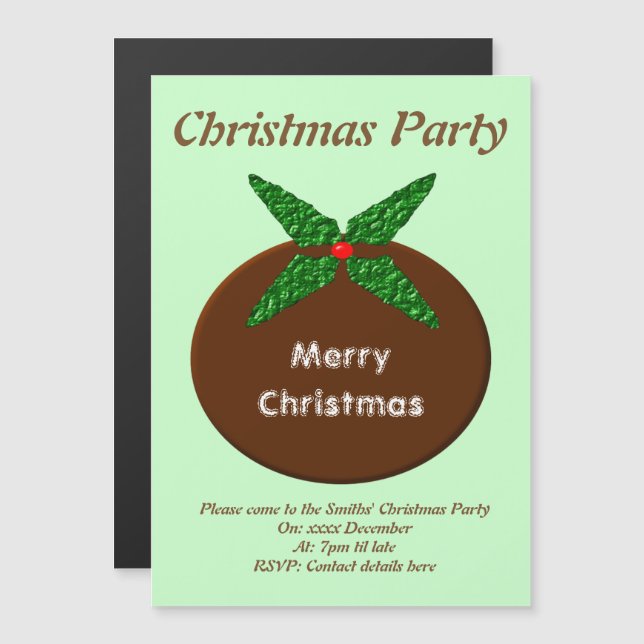 Christmas Pudding Custom Party Magnetic Invitation (Front/Back)
