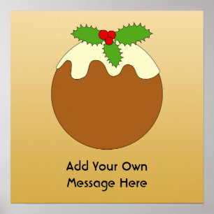 Christmas Pudding. Gold colour background. Poster