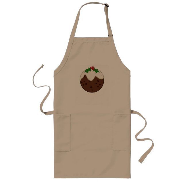 Christmas Pudding Illustrative Art Long Apron (Front)