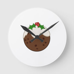 Christmas Pudding Illustrative Art Round Clock