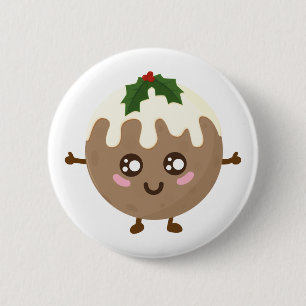Christmas Pudding Kawaii  6 Cm Round Badge