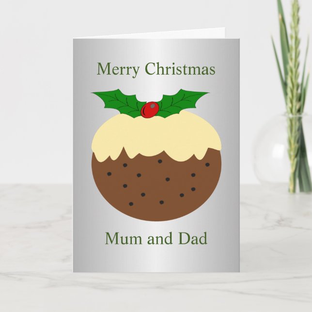 Christmas Pudding Mother And Father Christmas Holiday Card (Front)
