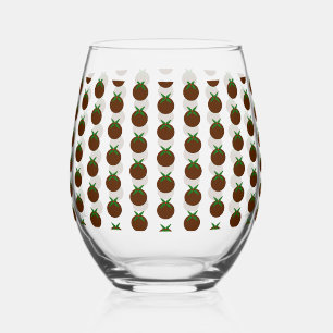 Christmas Pudding Patterned Stemless Wine Glass