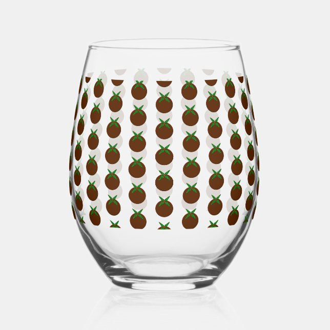 Christmas Pudding Patterned Stemless Wine Glass (Front)
