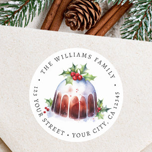 Christmas pudding watercolor return address classic round sticker