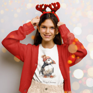 Christmas Puffin Coastal Children’s Fashion T-Shirt