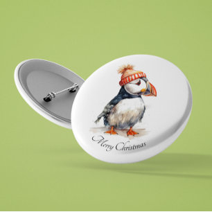 Christmas Puffin, customisable 3 Cm Round Badge