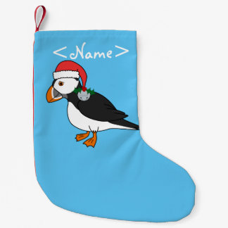 Christmas Puffin with Red Hat & Silver Jingle Bell Small Christmas Stocking