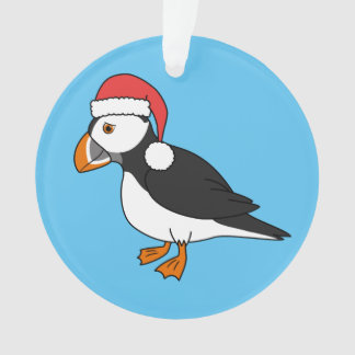 Christmas Puffin with Red Santa Hat Ornament