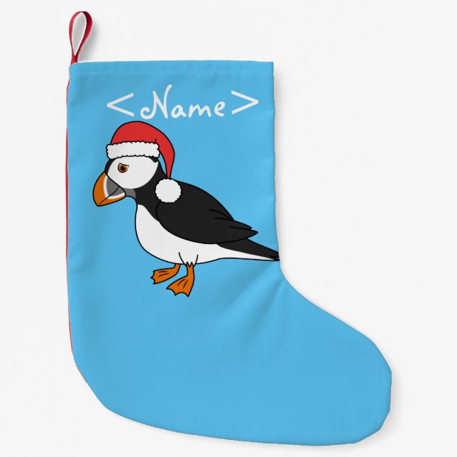 Christmas Puffin with Red Santa Hat Small Christmas Stocking (Front)