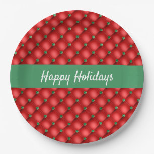 Christmas Puffy Quilted Red and Green Paper Plate