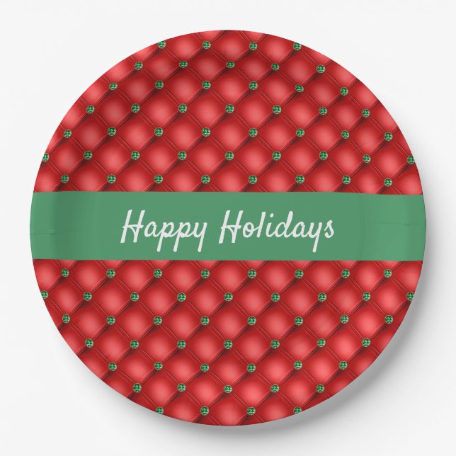 Christmas Puffy Quilted Red and Green Paper Plate (Front)