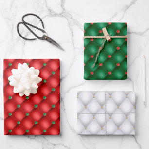 Christmas Puffy Quilted Trio Wrapping Paper Sheet