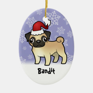 Christmas Pug (add your pets name) Ceramic Tree Decoration