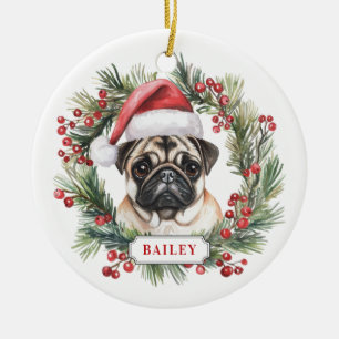 Christmas Pug Ceramic Circle Ornament