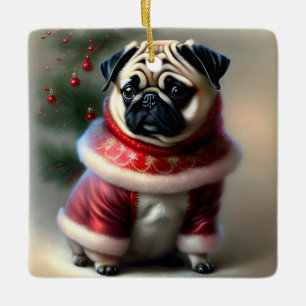Christmas Pug Ceramic Ornament