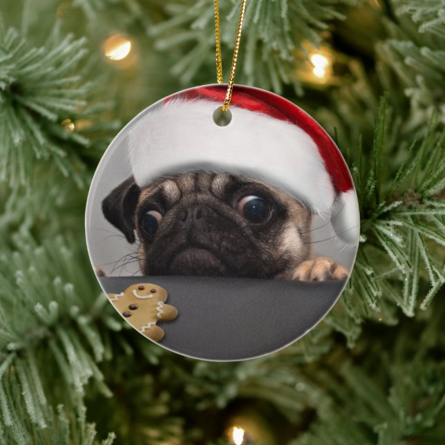 Christmas Pug Ceramic Tree Decoration (Tree)