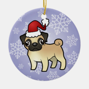 Christmas Pug Ceramic Tree Decoration