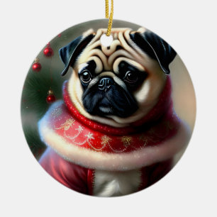Christmas Pug Ceramic Tree Decoration