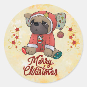 Christmas Pug Classic Round Sticker