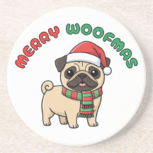Christmas Pug Coaster: Merry Woofmas