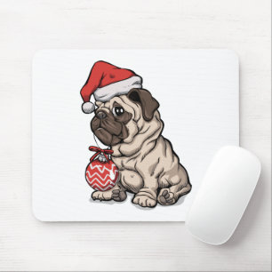 Christmas Pug cute hat cartoon Mouse Mat