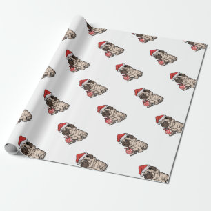 Christmas Pug cute hat cartoon Wrapping Paper