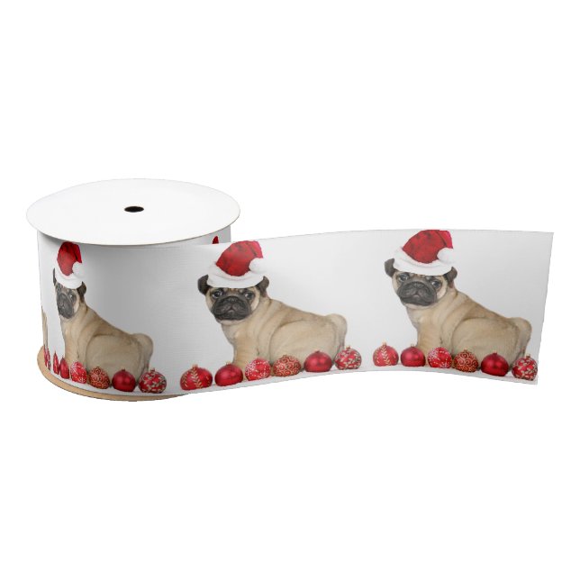 Christmas  pug dog 3" satin ribbon (Spool)