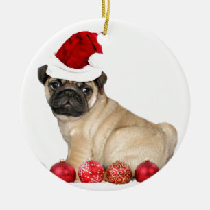 Christmas pug dog ceramic tree decoration