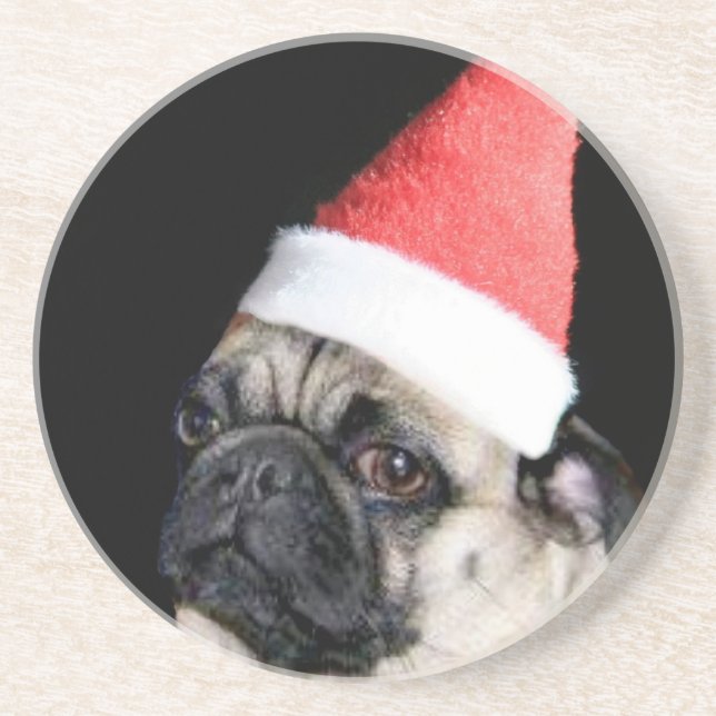 Christmas pug dog coaster (Front)