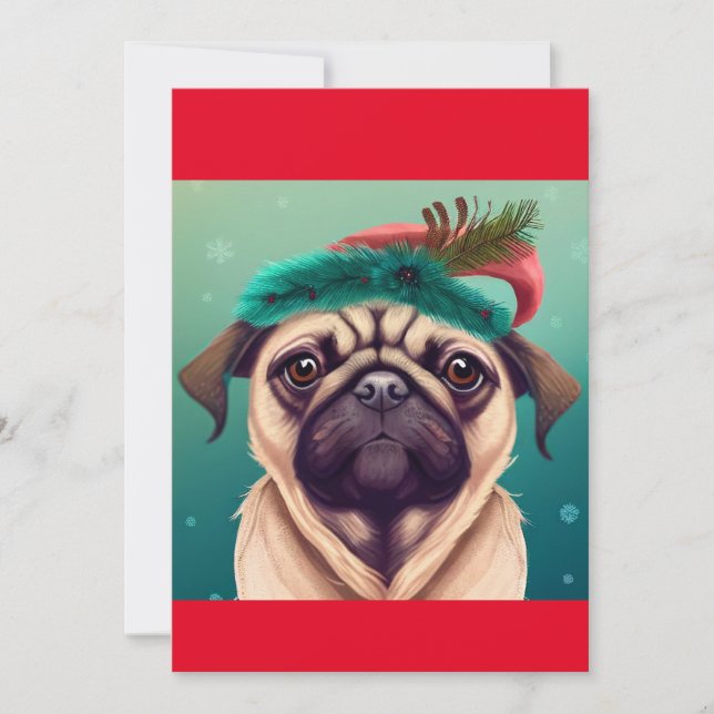  Christmas Pug Dog , Dog lover gift  T-Shirt Holiday Card (Front)