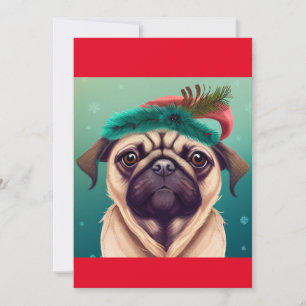  Christmas Pug Dog , Dog lover gift  T-Shirt Holiday Card