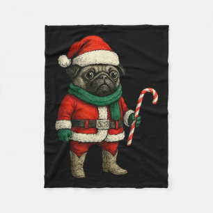 Christmas Pug Dog Funny Xmas Outfit Red Pug Candy  Fleece Blanket