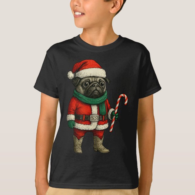 Christmas Pug Dog Funny Xmas Outfit Red Pug Candy  T-Shirt (Front)