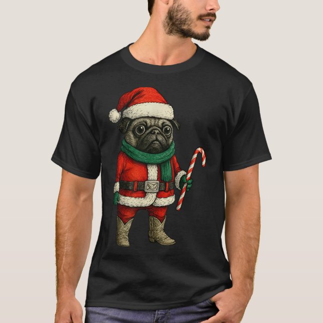 Christmas Pug Dog Funny Xmas Outfit Red Pug Candy  T-Shirt (Front)
