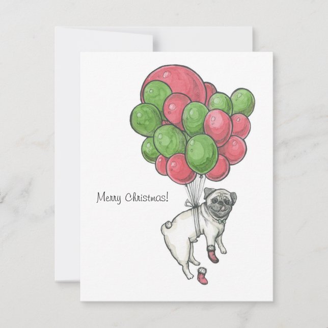 Christmas Pug dog. Holiday Card (Front)