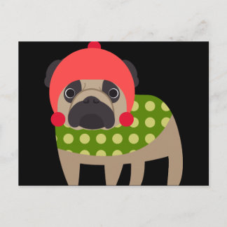 Christmas Pug Dog Holiday Postcard