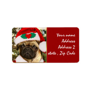 Christmas Pug dog Label