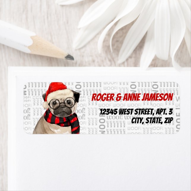 Christmas Pug Dog Lover Address (Insitu)