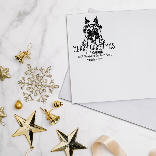  Christmas Pug Dog Merry Return Address  Rubber Stamp (Creator Uploaded)