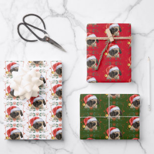 Christmas Pug Dog Pattern Wrapping Paper Sheet